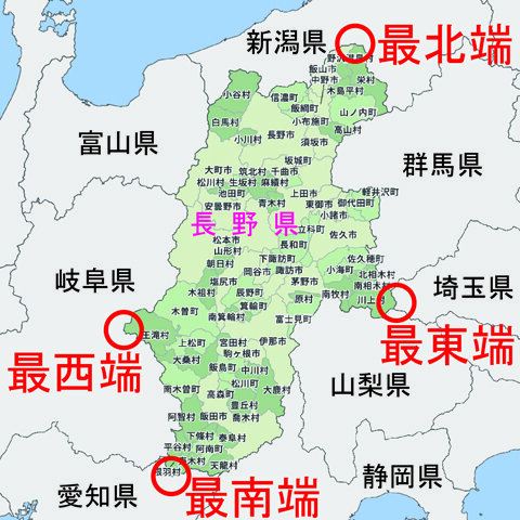 長野県の東西南北端